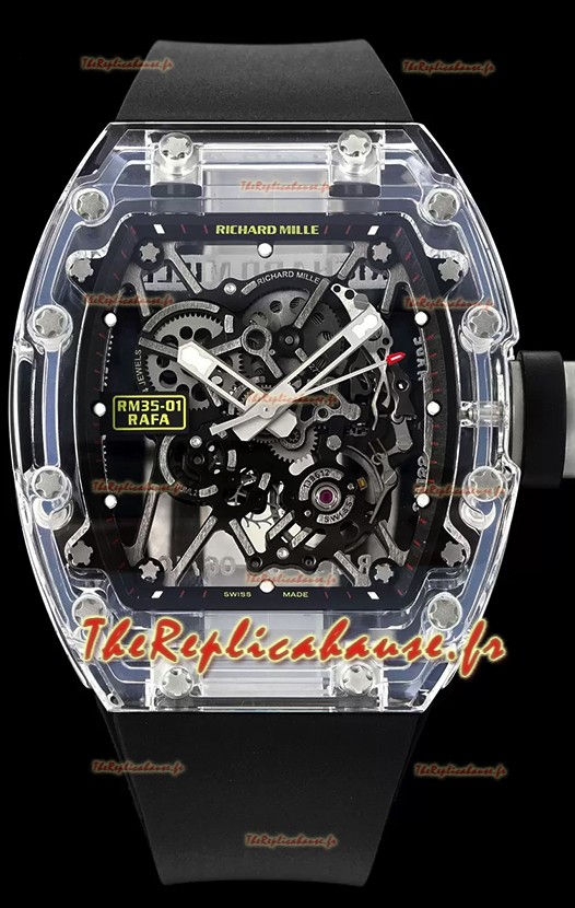 Richard Mille RM35-01 Rafael Nadal - Boîtier en saphir transparent avec Tourbillon Véritable - Montre Super Clone