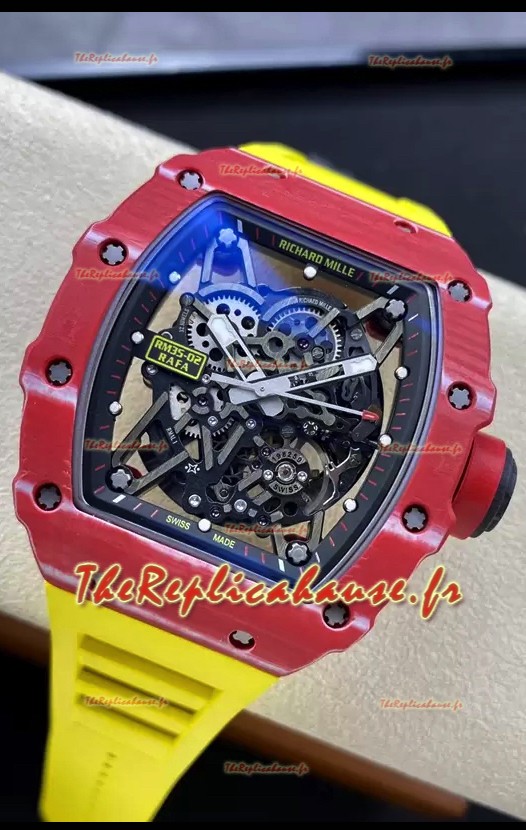 Richard Mille RM35-02 Rafael Nadal - Montre Super Clone à Tourbillon Véritable - Boîtier en Fibre de Carbone Rouge