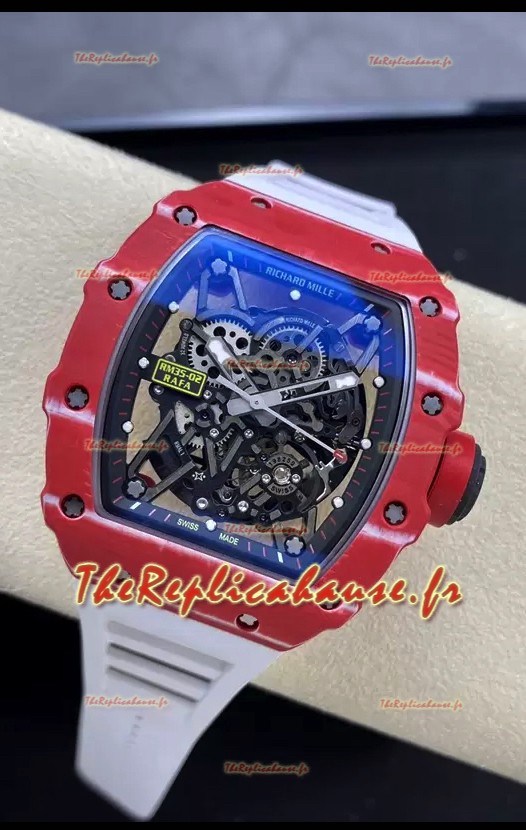 Richard Mille RM35-02 Rafael Nadal - Boîtier en fibre de carbone rouge Montre Tourbillon Super Clone Véritable