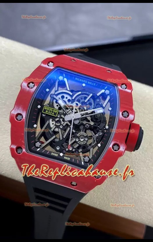 Richard Mille RM35-02 Rafael Nadal - Montre Super Clone Tourbillon - Boîtier en fibre de carbone rouge