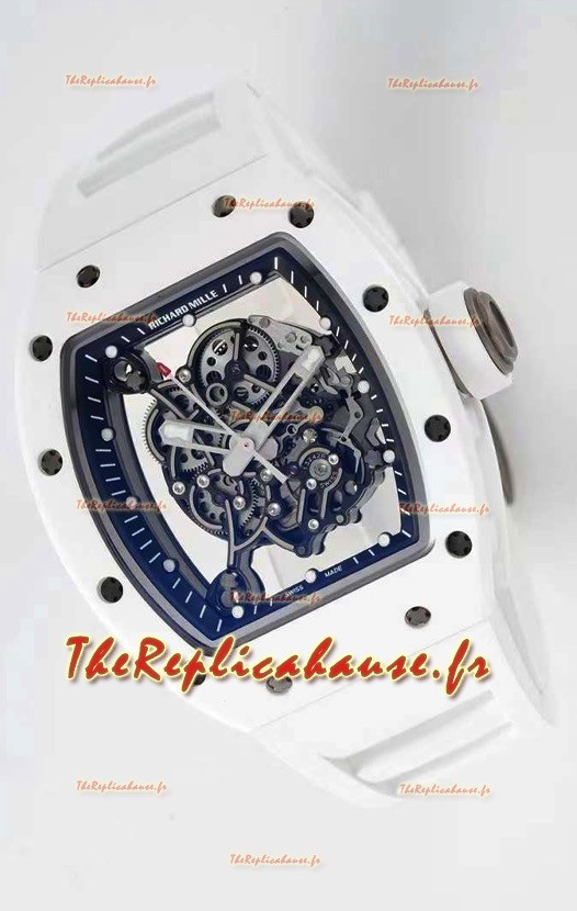 Montre Richard Mille RM055 Réplique de Montre Miroir 1:1 avec boîtier en céramique et bracelet blanc 