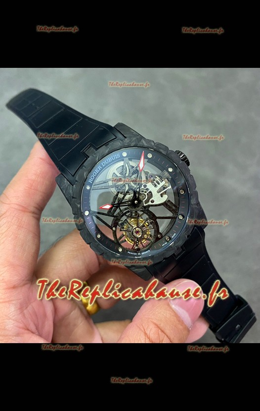 Roger Dubuis Super Clone Excalibur Spider Flying Tourbillon Skeleton Boîtier carbone 42MM