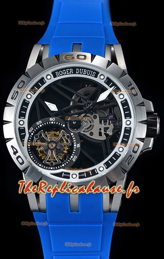Roger Dubuis Excalibur Tourbillon volant araignée Squelette Boîtier en titane 1:1 Miroir Montre suisse