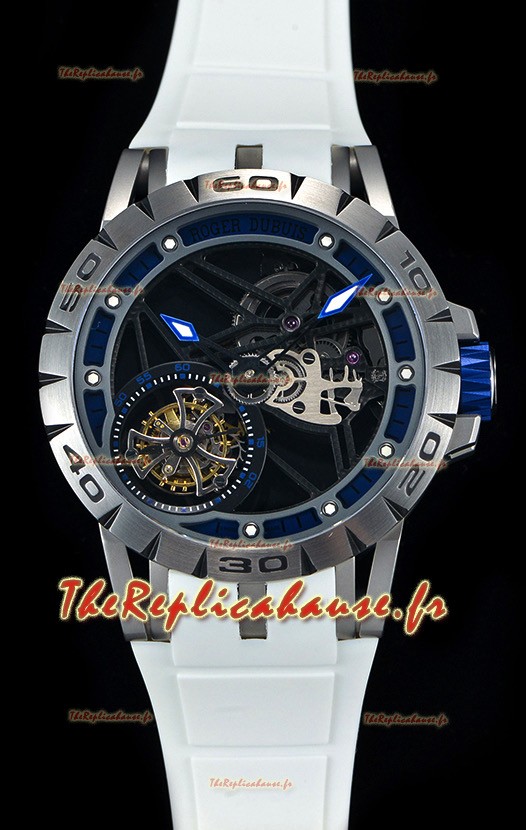 Roger Dubuis Excalibur Tourbillon volant araignée Squelette Boîtier en titane 1:1 Miroir Montre suisse