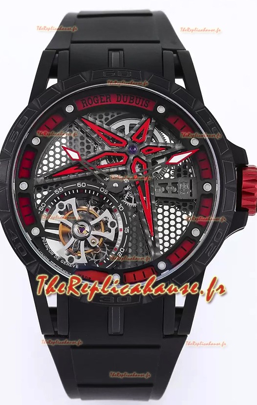 Roger Dubuis Excalibur Spider Pirelli Edition Titane avec revêtement DLC Réplique montre de qualité 1:1 Tourbillon Véritable
