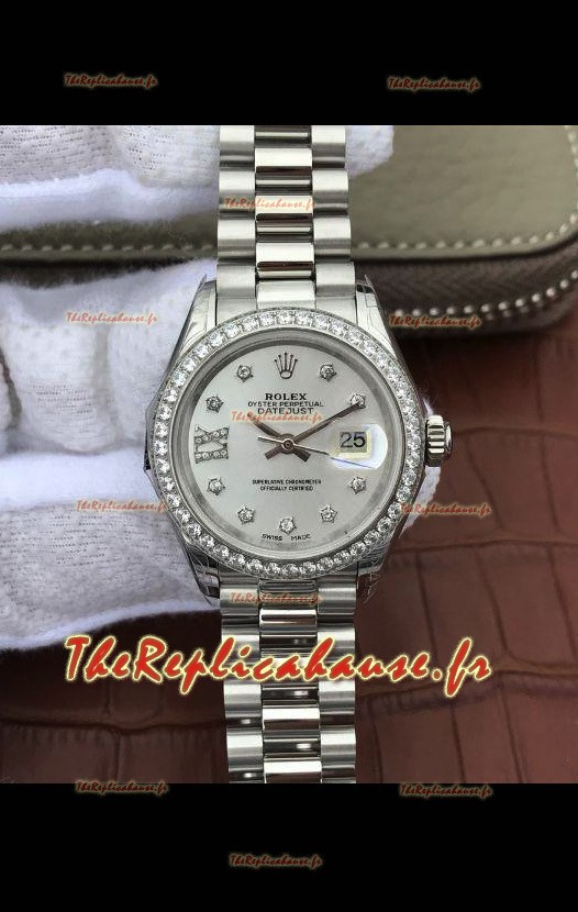Montre Rolex Datejust Ladies 28MM Cal.3135 Mouvement Réplique Suisse en cadran gris - Boîtier acier 904L