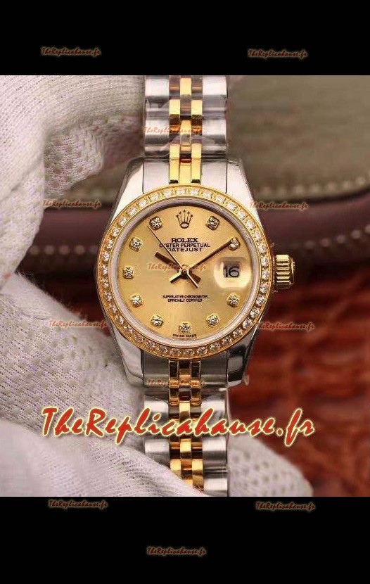 Montre Rolex Datejust Ladies 28MM Cal.3135 Mouvement Réplique Suisse en Acier 904L Or Jaune Boîtier 2 tons