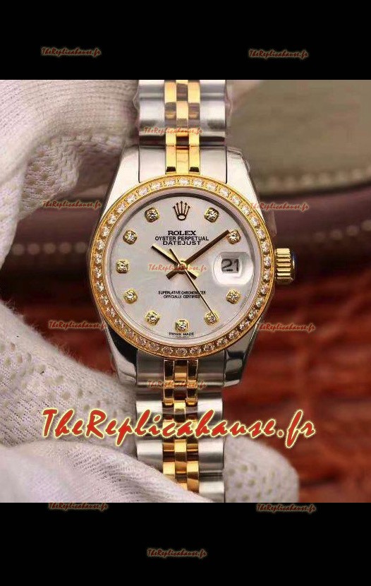 Montre Rolex Datejust Ladies 28MM Mouvement Cal.3135 Réplique Suisse dans un boîtier en acier 904L or jaune 2 tons