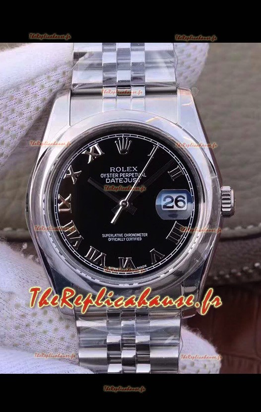 Montre Rolex Datejust 36MM Mouvement Cal.3135 Réplique Suisse avec boîtier en acier 904L et cadran noir