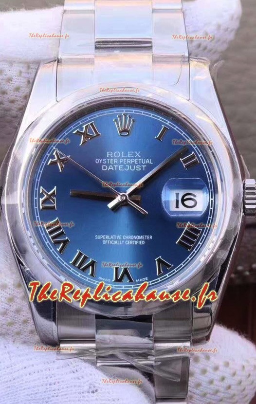 Montre Rolex Datejust 36MM Mouvement Cal.3135 Réplique Suisse avec boîtier en acier 904L et cadran bleu