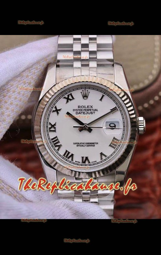 Montre Rolex Datejust 36MM Mouvement Cal.3135 Réplique Suisse avec boîtier en acier 904L et cadran blanc romain