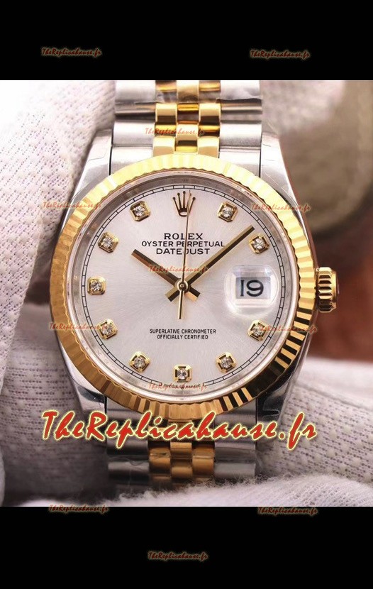 Montre Rolex Datejust 36MM Mouvement Cal.3135 Réplique Suisse en acier 904L Boîtier bicolore Cadran argenté