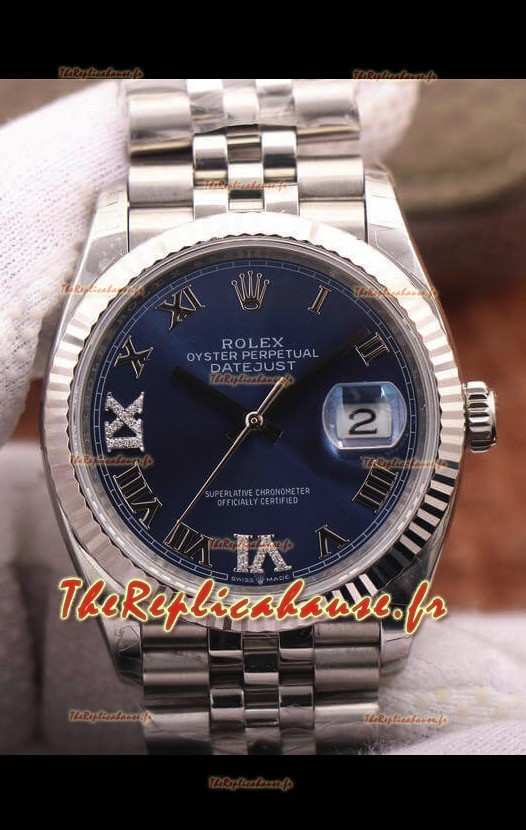 Montre Rolex Datejust 36MM Mouvement Cal.3135 Réplique Suisse en acier 904L Cadran bleu romain