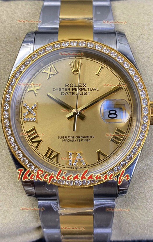 Montre Rolex Datejust 36MM Mouvement Cal.3135 Réplique Suisse en acier 904L bicolore Cadran doré
