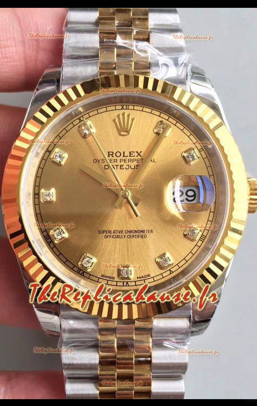 Montre Rolex Datejust 41MM Mouvement Cal.3135 Réplique Suisse en acier 904L bicolore Cadran doré
