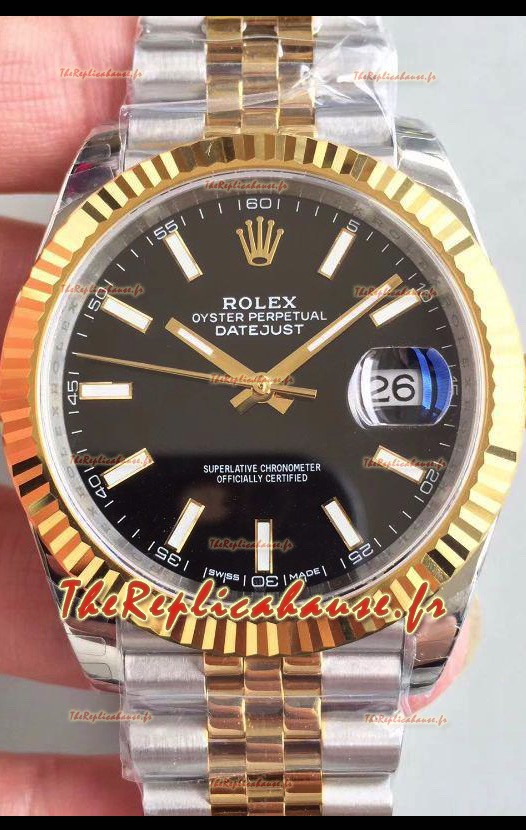 Montre Rolex Datejust 41MM Mouvement Cal. 3135 Réplique Suisse en acier 904L cadran noir bicolore