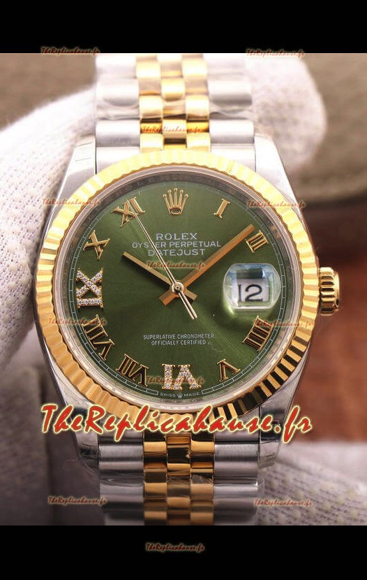 Montre Rolex Datejust 36MM Mouvement Cal.3135 Réplique Suisse en acier 904L bicolore Cadran vert