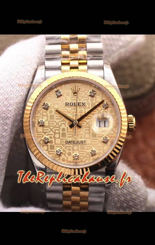 Montre Rolex Datejust 36MM Mouvement Cal.3135 Réplique Suisse en acier 904L Boîtier bicolore Cadran ordinateur