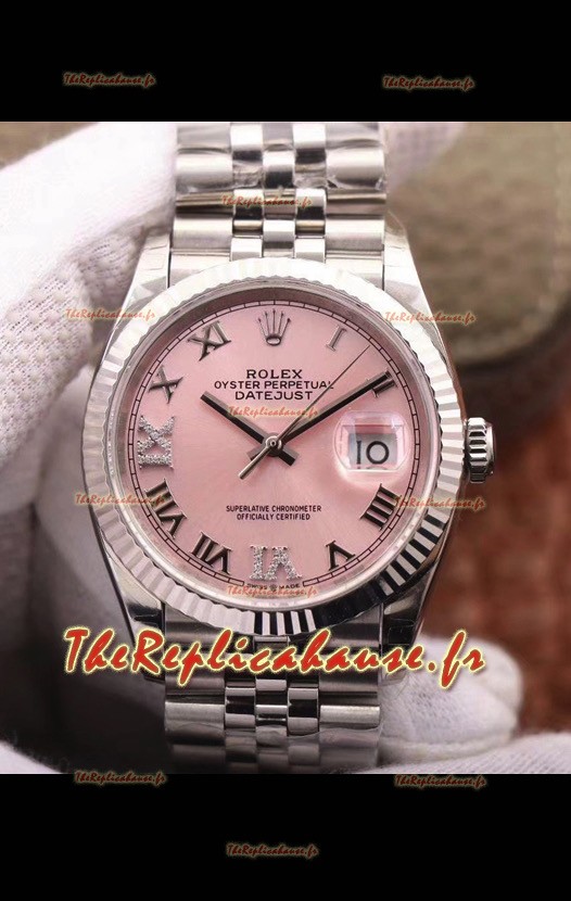 Montre Rolex Datejust 36MM Mouvement Cal.3135 Réplique Suisse en acier 904L cadran rose 