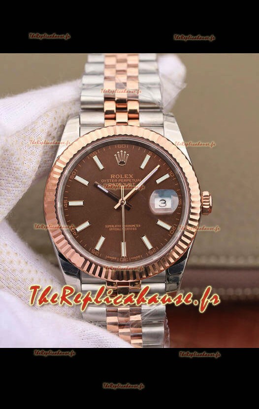 Montre Rolex Datejust 41MM Mouvement Cal.3135 Réplique Suisse en acier 904L cadran marron bicolore