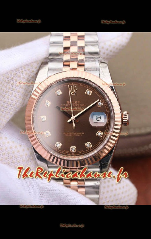 Monrtre Rolex Datejust 41MM Mouvement Cal.3135 Réplique Suisse en acier 904L cadran marron bicolore