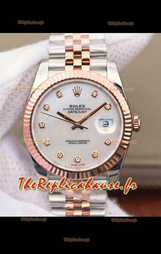 Montre Rolex Datejust 41MM Mouvement Cal.3135 Réplique Suisse en acier 904L cadran perle bicolore