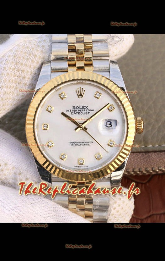 Montre Rolex Datejust 41MM Mouvement Cal.3135 Réplique Suisse en acier 904L cadran perle bicolore