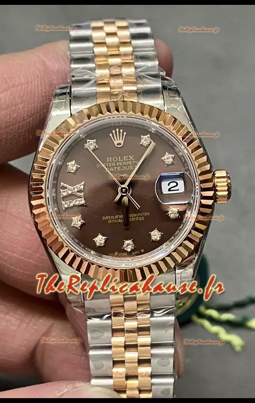 Montre Rolex Datejust Super Clone Cadran marron Bicolore Or Rose 28 mm
