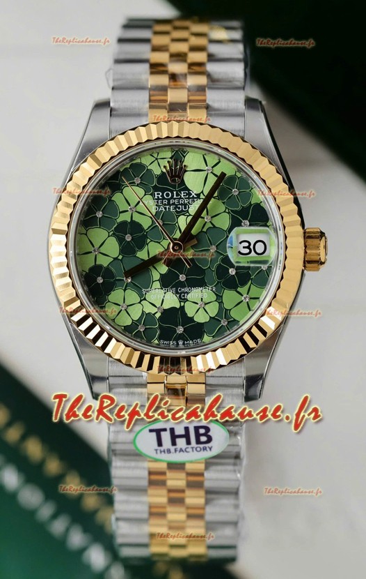 Montre Rolex Datejust Cal.3235, mouvement Super Clone, bicolore or jaune, cadran à motifs, 31 mm