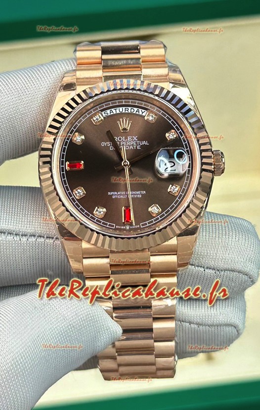 Montre Rolex Day-Date Presidential en or rose 18 carats, 40 mm, cadran marron, qualité miroir 1:1