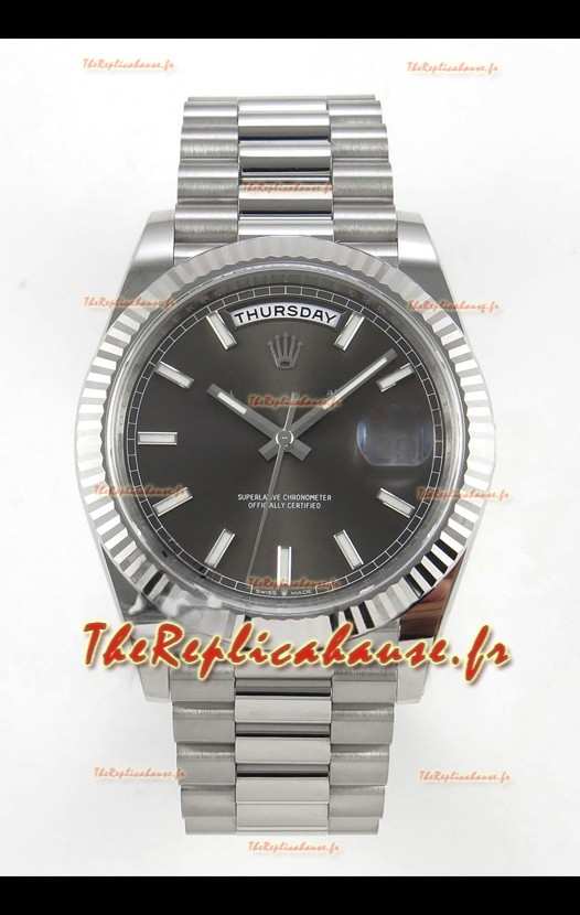 Montre réplique suisse Rolex Day Date Super Clone, cadran gris, 40 mm, 210 grammes