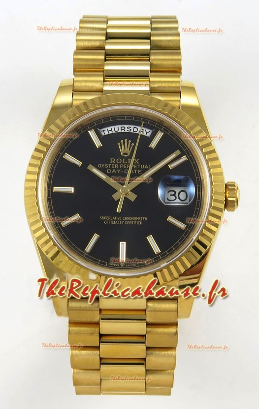 Montre Rolex Day Date Super Clone Cadran Noir 40MM 220 Grammes Réplique Suisse