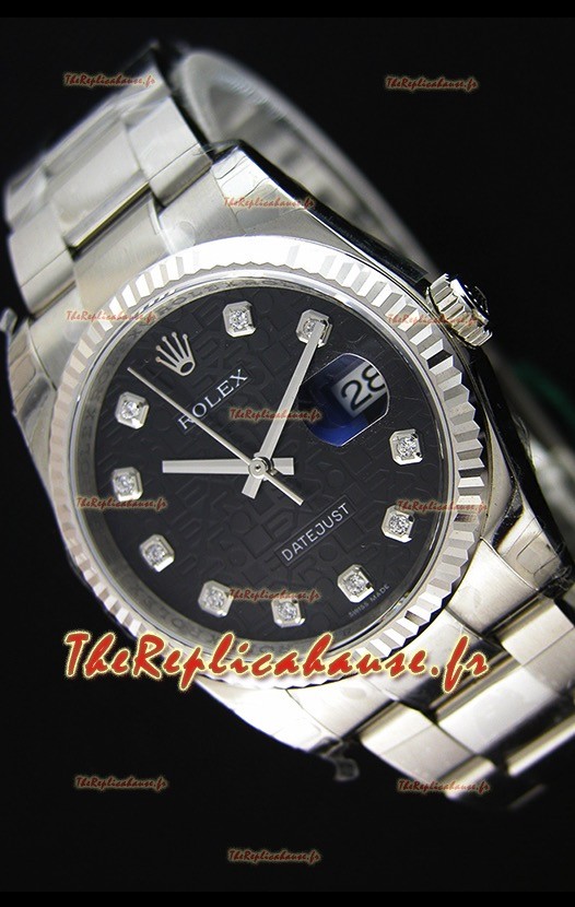 Montre Rolex Datejust 36 mm Cal.3135 Mouvement Suisse à Cadran Noir Imprimé Répliquée