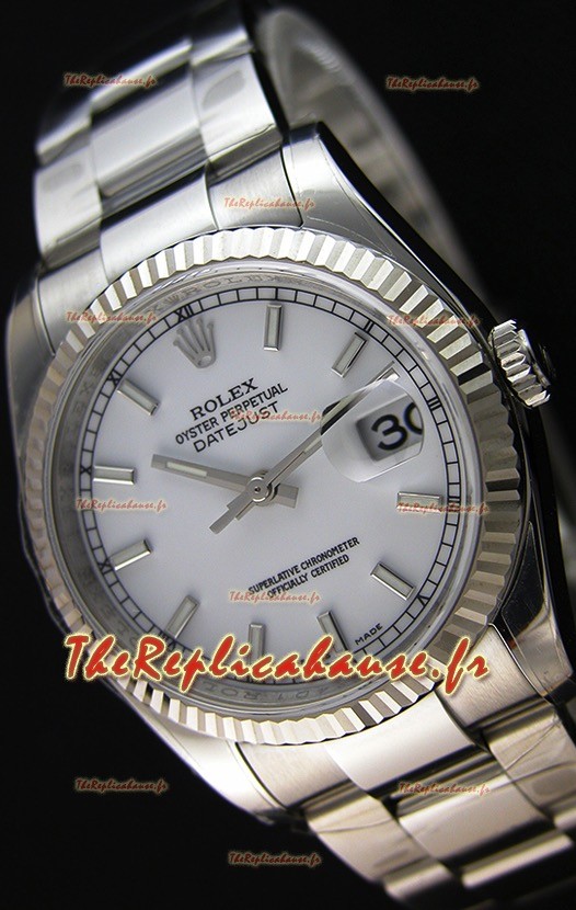 Montre Rolex Datejust 36 mm Cal.3135 Mouvement Suisse à Cadran Blanc et Bracelet Oyster Répliquée — Montre en acier ultime 904 L 