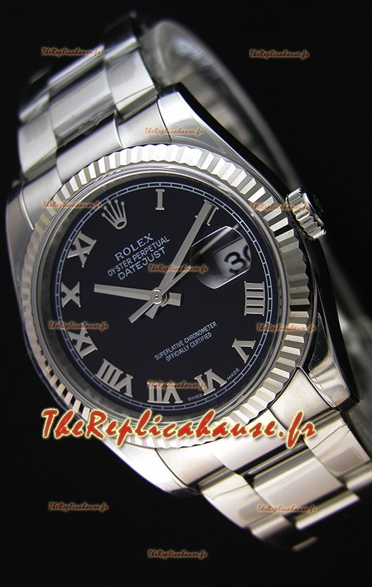 Montre Rolex Datejust 36 mm Cal.3135 Mouvement Suisse à Cadran Noir et Bracelet Oyster Répliquée — Montre en acier ultime 904 L 