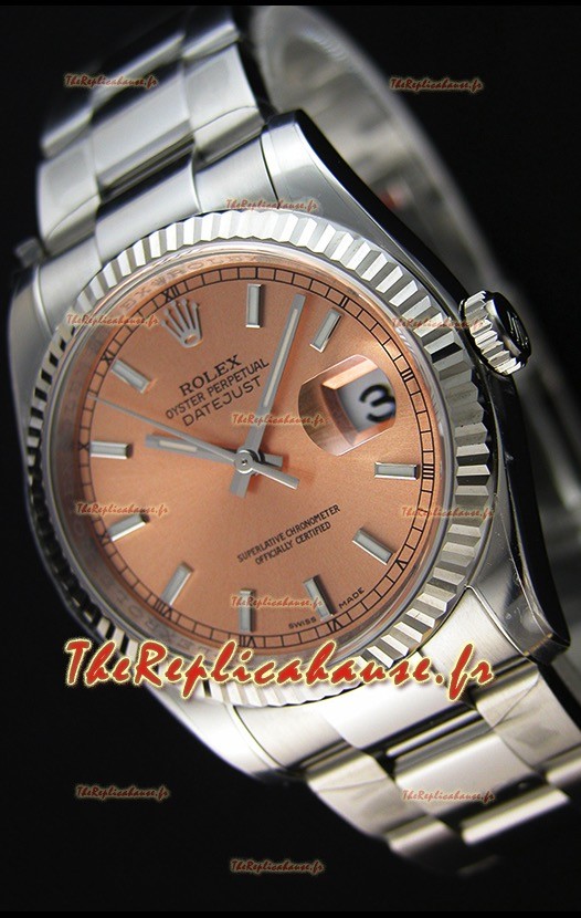 Montre Rolex Datejust 36 mm Cal.3135 Mouvement Suisse à Cadran Champagne et Bracelet Oyster Répliquée — Montre en acier ultime 904 L 