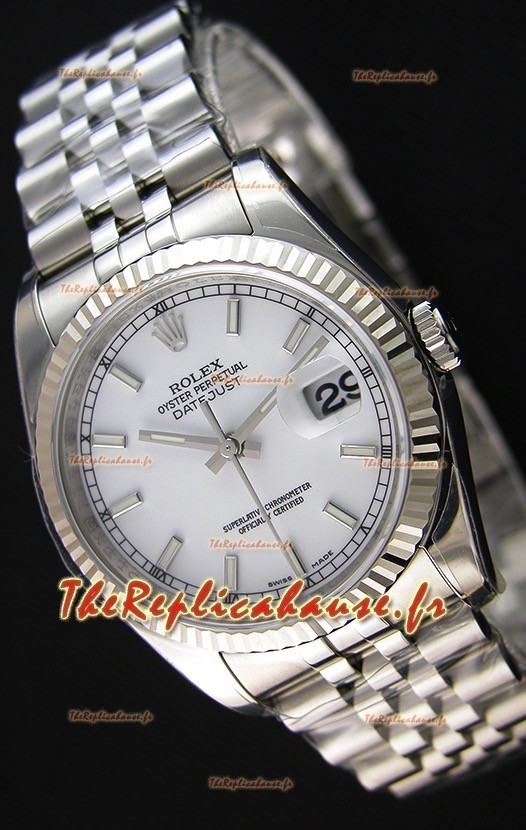 Montre Rolex Datejust 36 mm Cal.3135 Mouvement Suisse à Cadran Blanc et Bracelet Jubilé Répliquée — Montre en acier ultime 904 L 