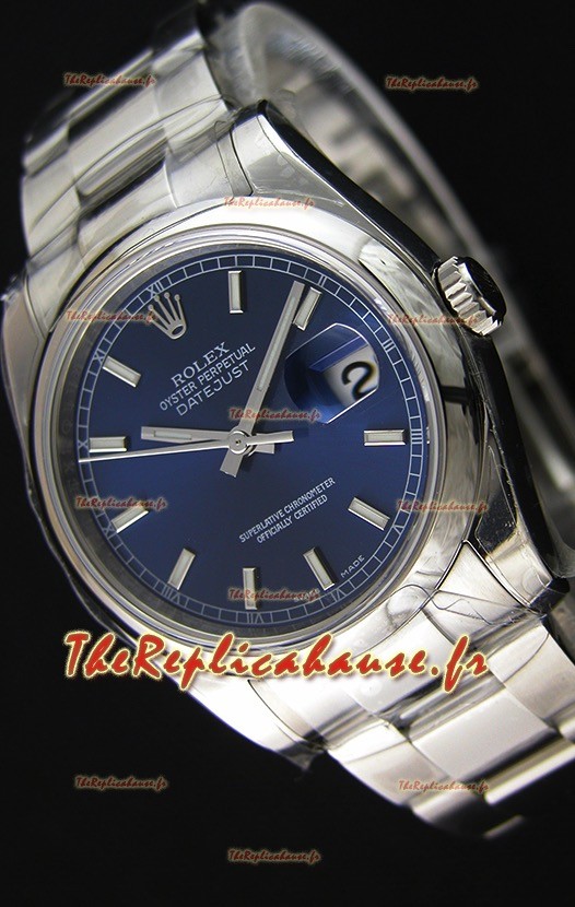 Montre Rolex Datejust 36 mm Cal.3135 Mouvement Suisse à Cadran bleu et Bracelet Oyster Répliquée — Montre en acier ultime 904 L 