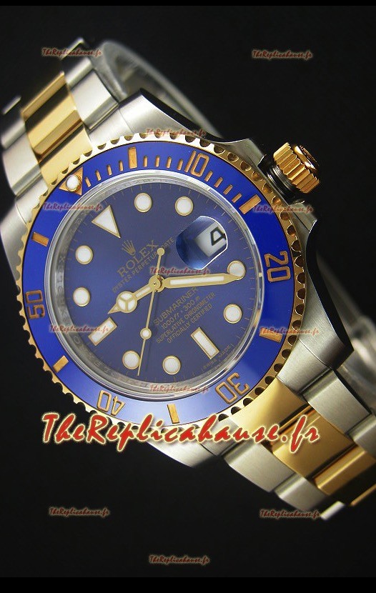 Rolex Submariner 16613 Montre Réplique Suisse 1:1 en Or Deux-Tons avec Cadran céramique et Mouvement Suisse 3135 