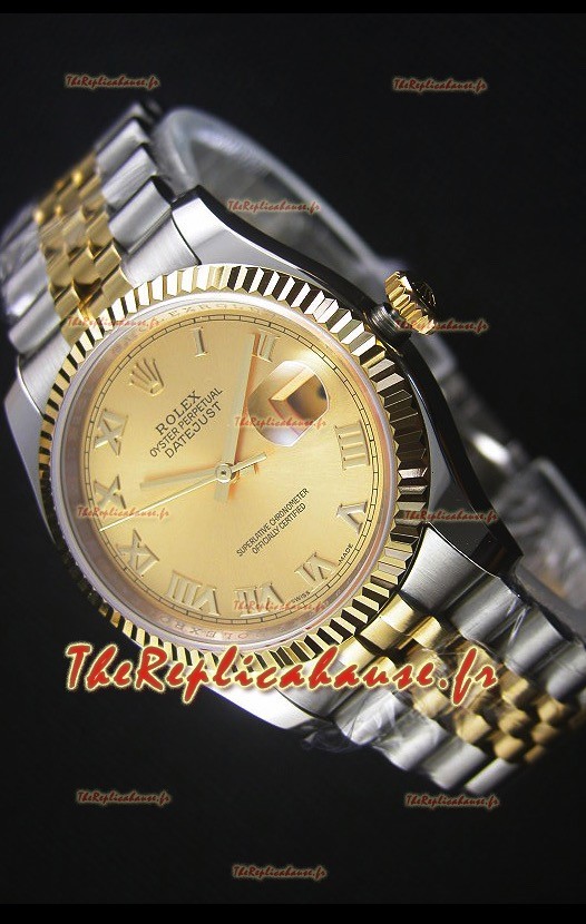 Rolex Datejust Montre Réplique avec Cadran en Or romain 36MM avec Mouvement Suisse 3135