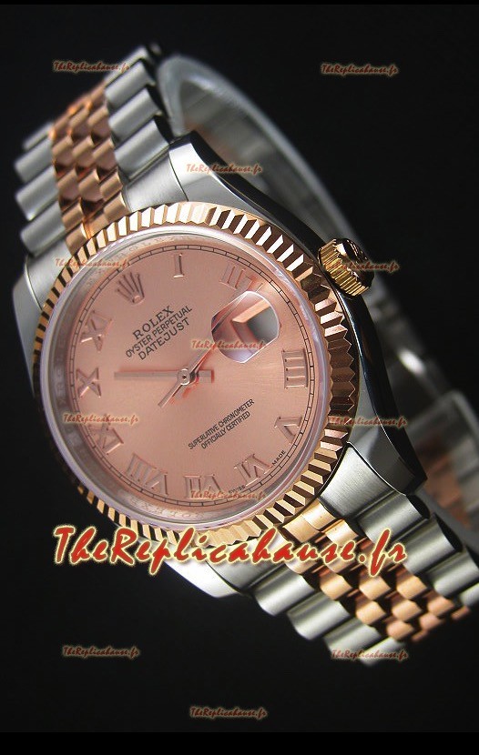 Rolex Datejust Montre Réplique avec Cadran romain en Or Rose 36MM avec Mouvement Suisse 3135