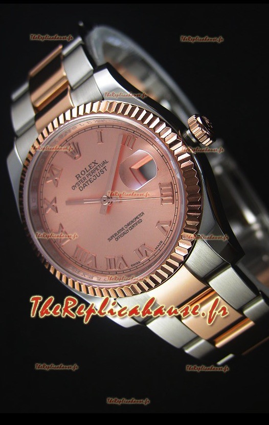 Rolex Datejust Montre Réplique avec Cadran romain en Or Rose 36MM avec Mouvement Suisse 3135