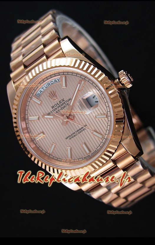 Rolex Day-Date 40MM Montre Suisse avec Cadran texturé en Or Rose Chiffres romains