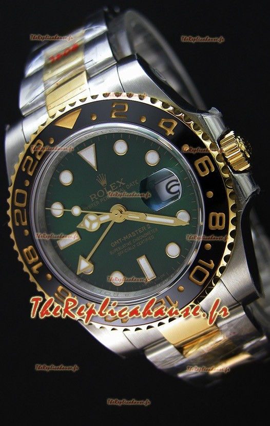 Rolex GMT Masters II acier et or bicolore Or Jaune Montre avec Cadran Vert 