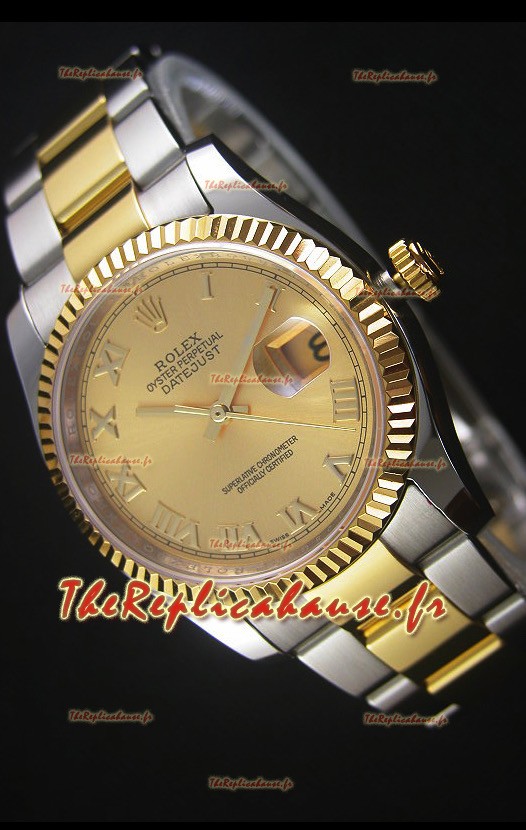 Montre japonaise Rolex Datejust - Placage bicolore avec cadran en or dans un boîtier de 36MM