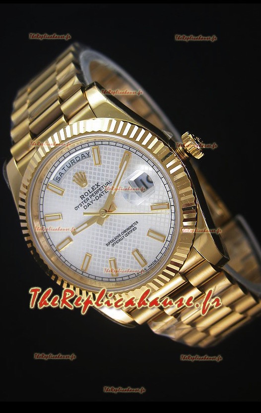 Réplique de montre Rolex Day Date Japonaise - Boîtier en or jaune et cadran à motifs acier 40MM