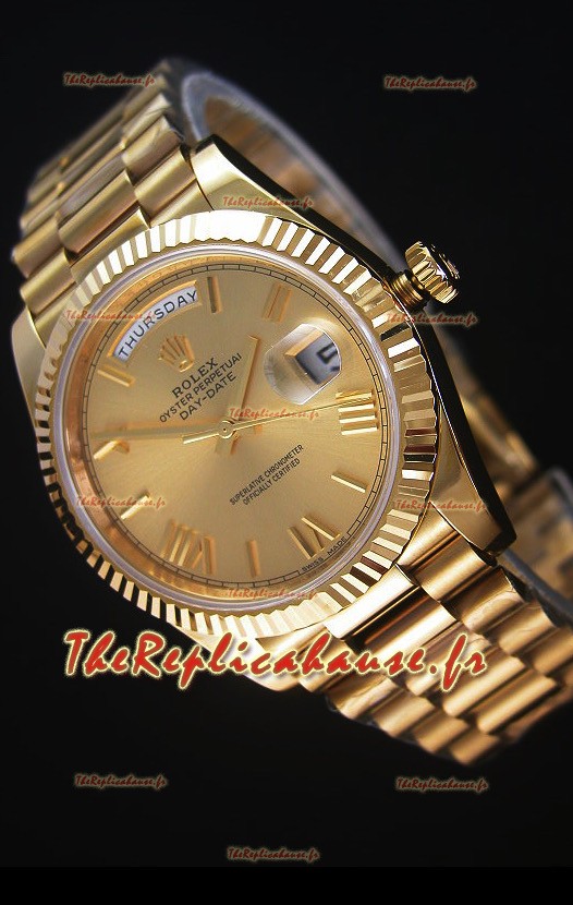 Réplique de montre Rolex Day Date Japonaise - Boîtier en or jaune et cadran en or 40MM