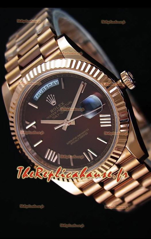 Réplique de montre Rolex Day Date Japonaise - Boîtier en or rose et cadran marron 40MM