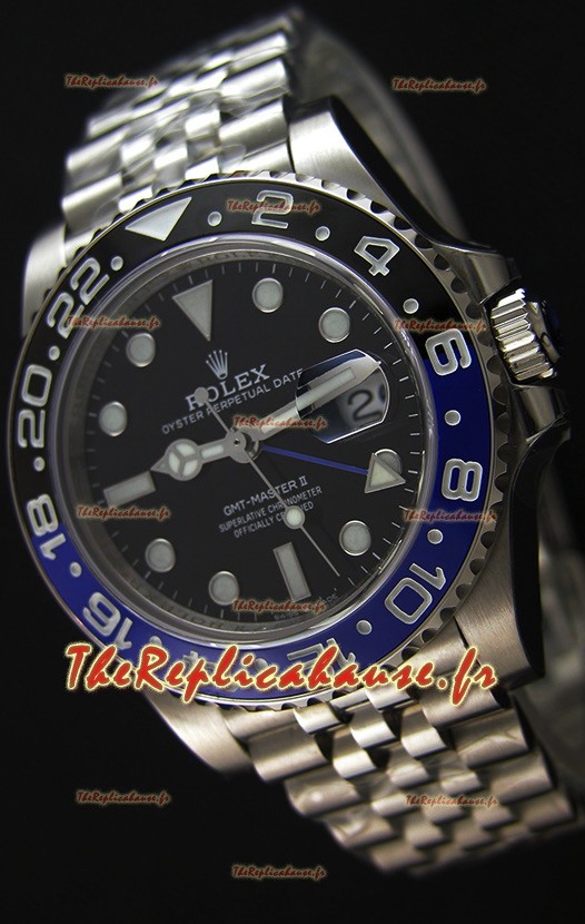 Montre Rolex GMT Batman réplique du mouvement japonais avec bracelet jubilé 