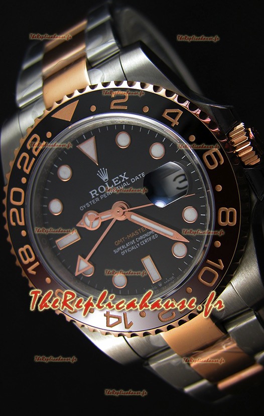 Réplique de montre japonaise Rolex GMT avec boîtier en or rose bicolore